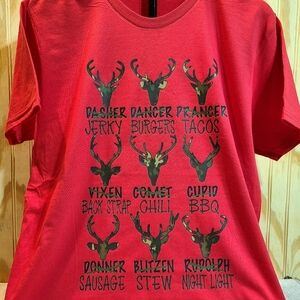 🦌🔥 Funny Reindeer Meat Christmas Tee – Red Graphic Holiday Shirt Unisex
